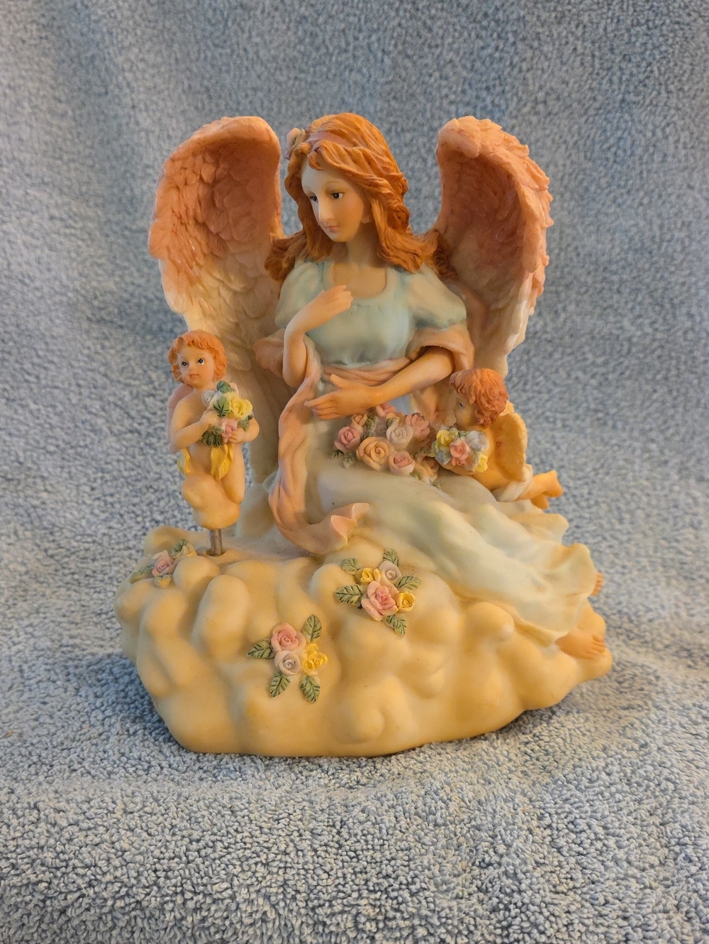 Pastel Angel Music Box with Cherubs - Pink & Cream Decorative Statue
